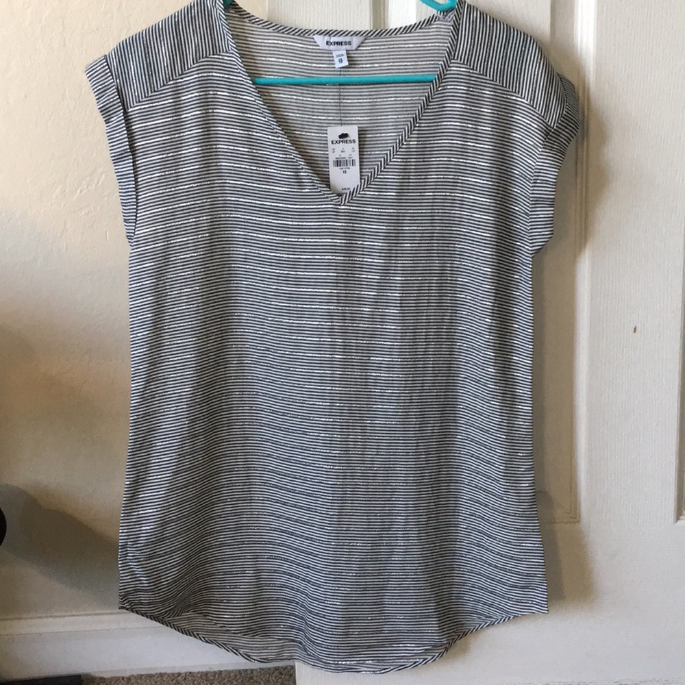 *NWT* Express Striped Rolled Sleeve V Neck Blouse